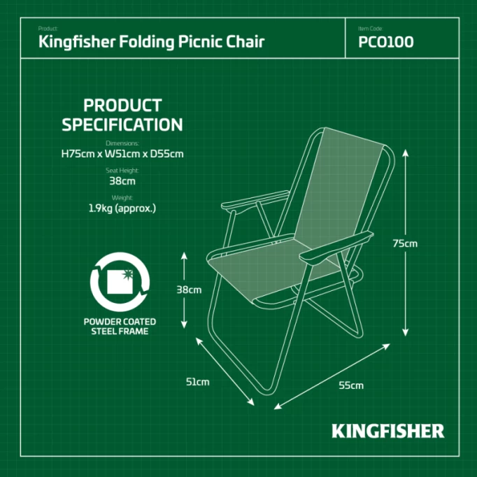 Kingfisher Folding Lightweight Picnic Camping Chair 4 Kingfisher Folding Lightweight Picnic Camping Chair - Image 2